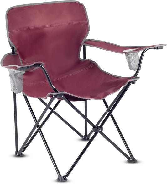 ROXFORM - PP Outdoor Camping Chair with Double Cup Holders - Lightweight Foldable Camping Chairs for Adults - Outdoor Accessories Ideal for Fishing, Garden & Beach - Holds up to 165 kg-Burgundy